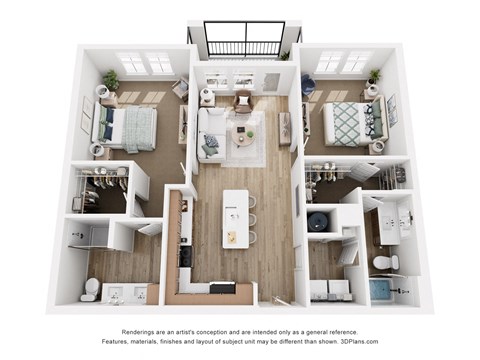 Floor plan for 2 beds, 2 baths, 1211 sqft